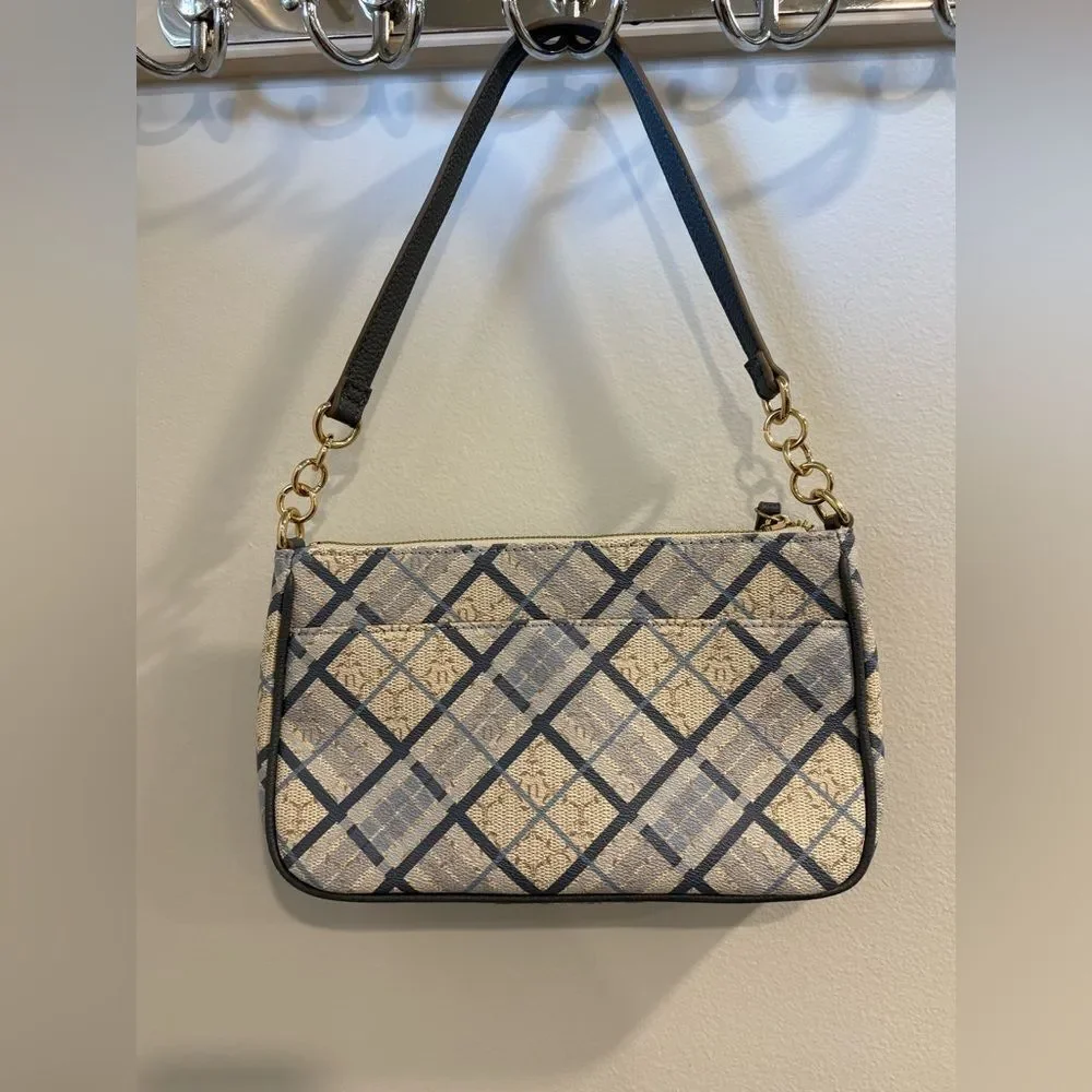 Nanette Lepore Blue and Cream Checkered Shoulder Bag